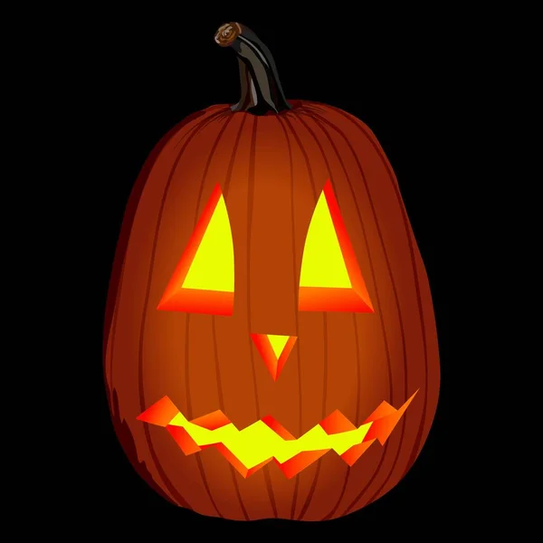 Zucche intagliate luminose per Halloween. Zucca arancione per striscioni, volantini, manifesti, carte. Zucca delle lanterne. Jack o lanterna zucca. Ottobre. Illustrazione vettoriale isolata su sfondo scuro — Vettoriale Stock