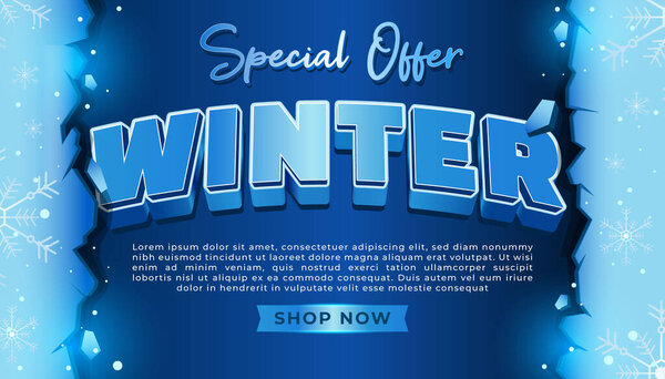 Специальное зимнее предложение по продаже баннера с ледяным 3D текстом и снежинками