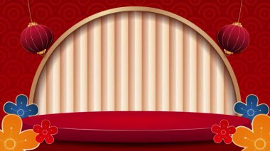 Podyum ve çiçeklerle Çin yeni yıl animasyonu