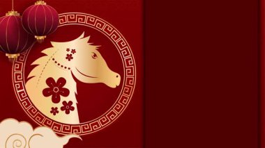 Sembolik at hareketleri ve geleneksel Asya atmosferiyle At Animasyonu Festivali Yılı. Çin Yeni Yıl videoları, zodyak temalı tasarımlar ve kültürel hareket grafikleri için ideal