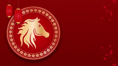 Çin Zodiac at animasyonu gücü, enerjiyi ve refahı temsil eder, şenlikli ışıklandırma ve geleneksel süslemelerle birleşir.