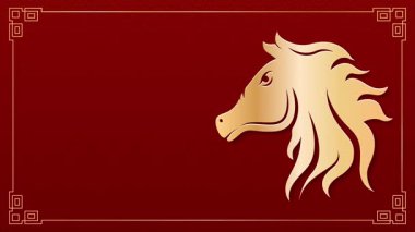 Dinamik hareketli zarif at animasyonu yılı, geleneksel Asya elementleri ve ılık festival renkleriyle