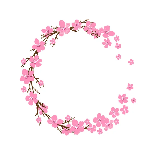 桜の花と春の花輪。テキストのための場所. — ストックベクタ