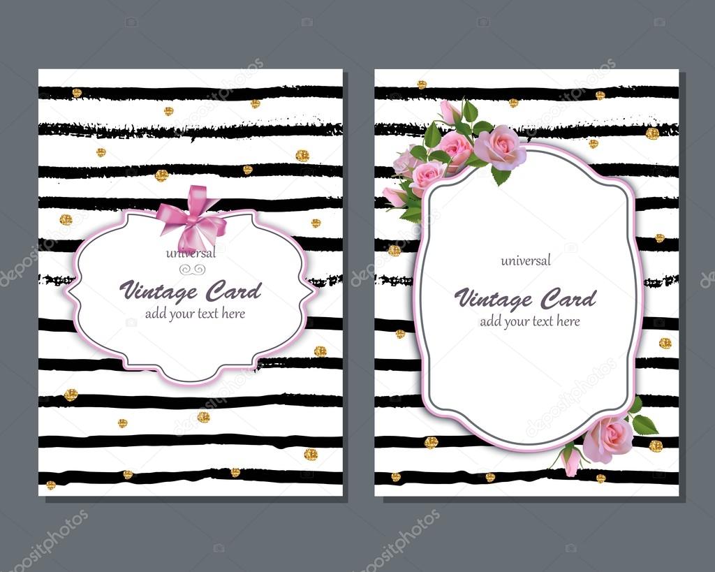 Universal vector romantic card template with pink roses. Save the date, bridal shower, birthday, invitation card.