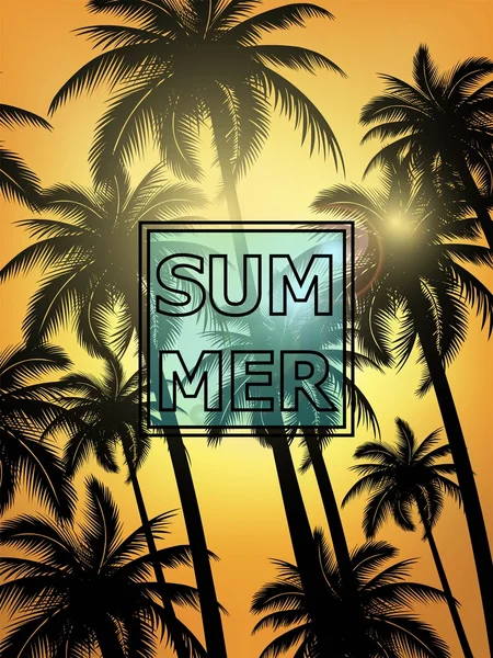 热带棕榈树设计文本卡。夏季背景. — 图库矢量图片