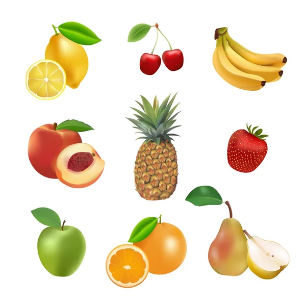 Conjunto de frutas vectoriales y bayas . — Vector de stock