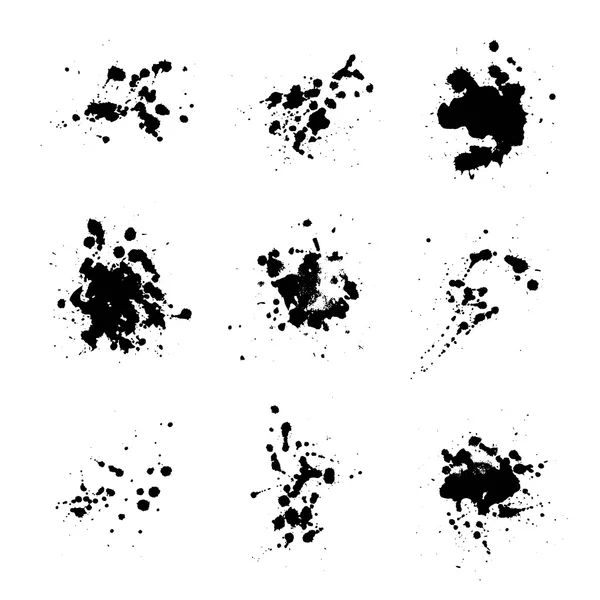 Vector set of artistic ink, watercolor splashes, ink blots. Black splatter collection. Grunge ink blot splatters. — Stock Vector