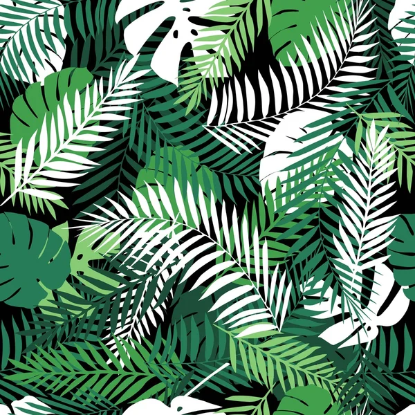 Seamless tropical pattern with palm leaves. — Stock Vector