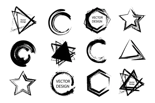 Collectie van verschillende penseel geometrische vormen voor logo, label, branding. — Stockvector