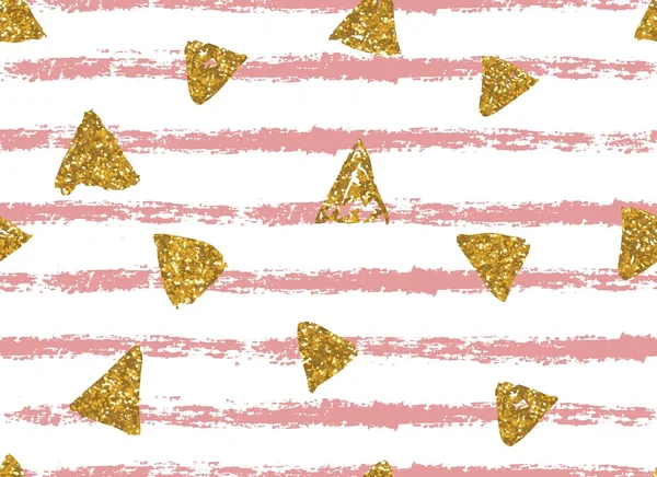 粉红色条纹和金色闪闪发光的三角形 — 图库矢量图片