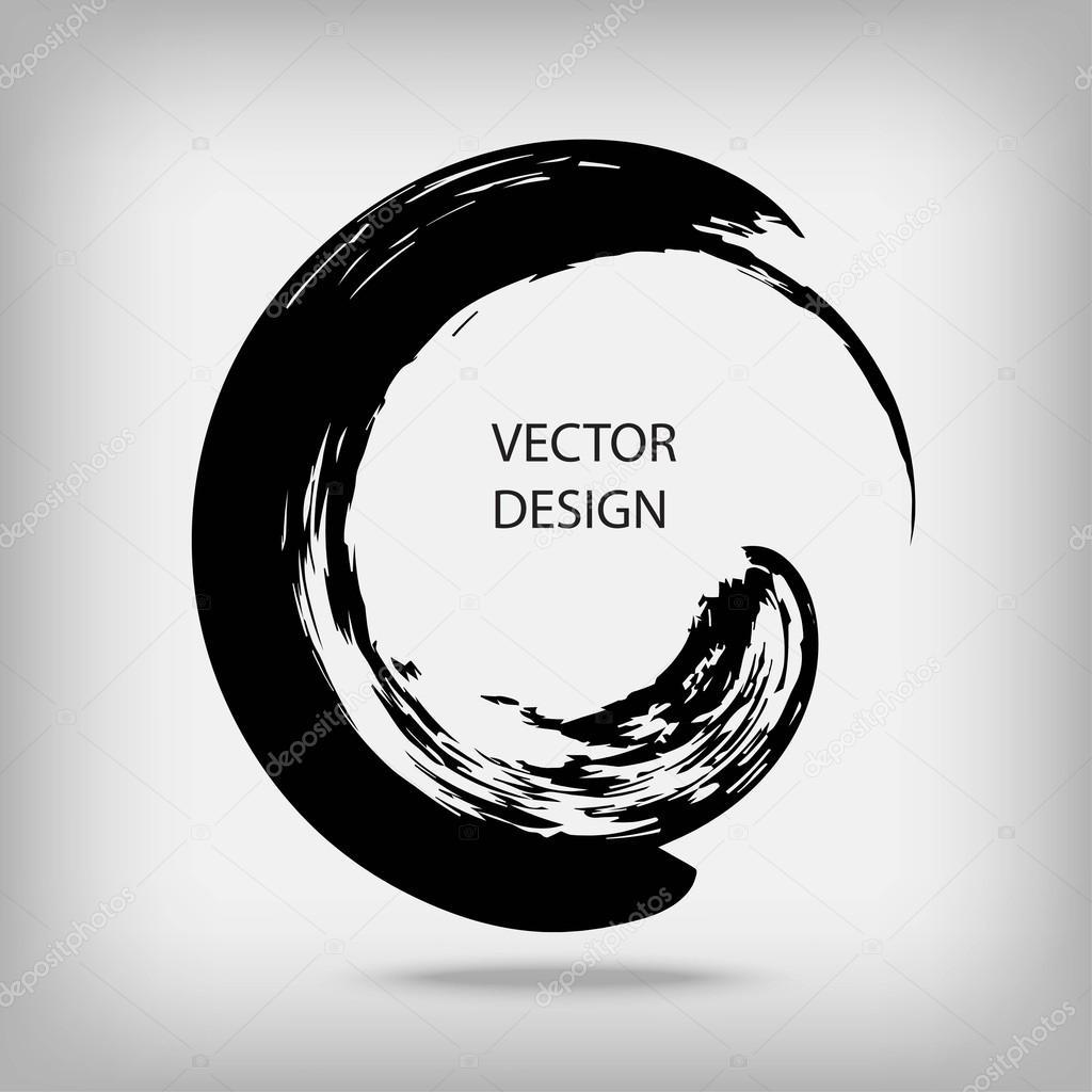 Hand drawn circle shape. Circular label, logo design element, frame. Brush abstract wave. Black enso zen symbol. Vector illustration. Place for text.