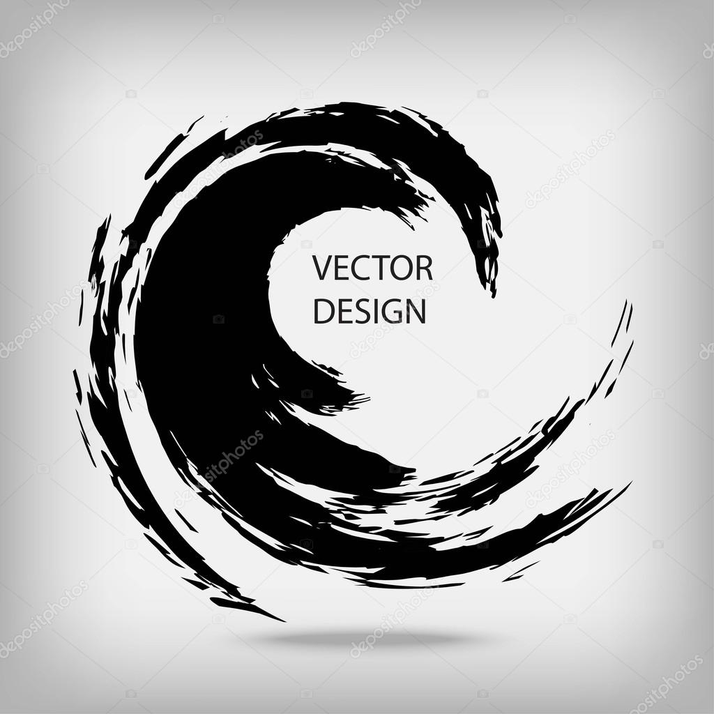 Hand drawn circle shape. Circular label, logo design element, frame. Brush abstract wave. Black enso zen symbol. Vector illustration. Place for text.