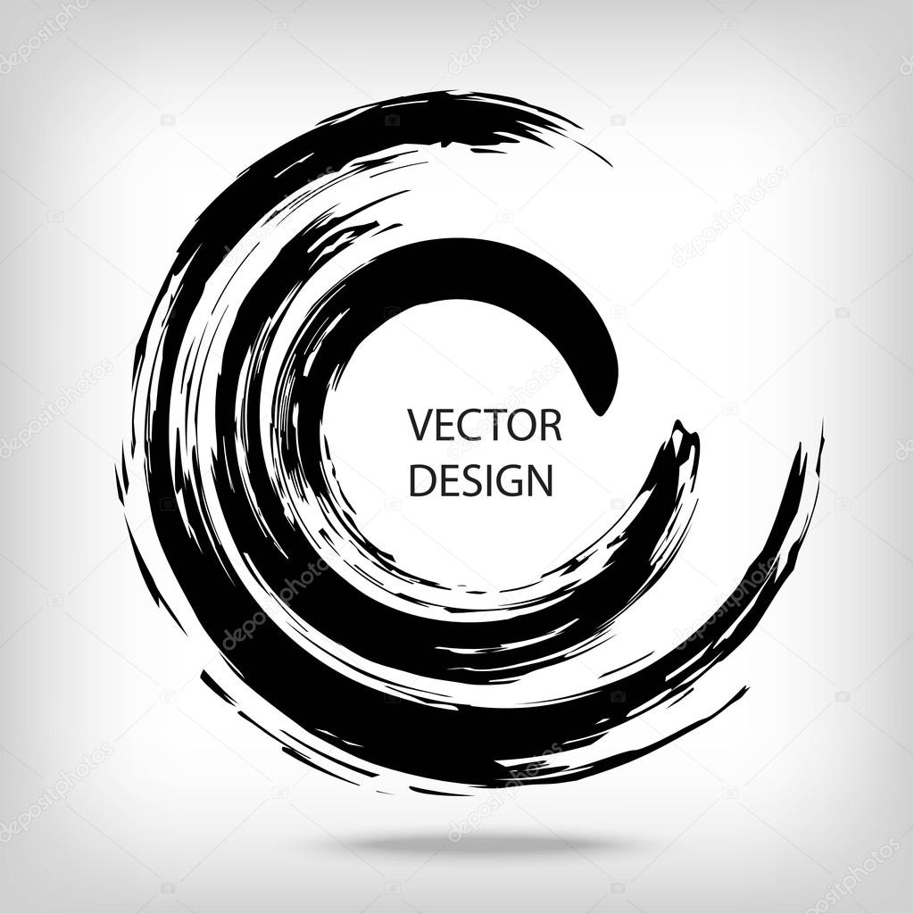 Hand drawn circle shape. Circular label, logo design element, frame. Brush abstract wave. Black enso zen symbol. Vector illustration. Place for text.