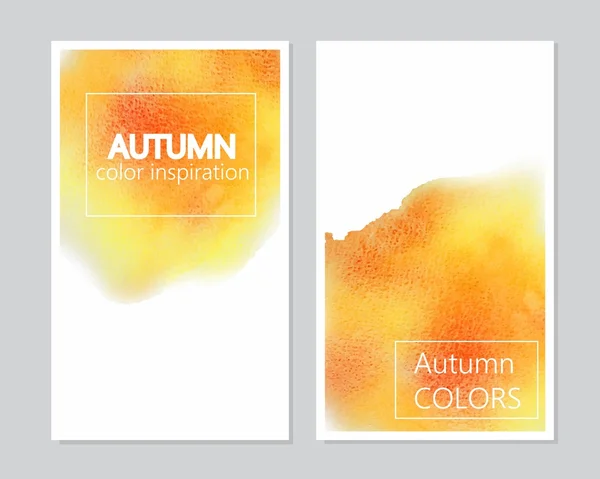 Orange, yellow, red watercolor universal card, flyer, background. Autumn colors. Place, frame for text, information, commercial. — Stock Vector