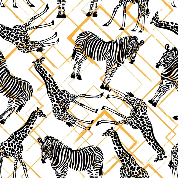 Seamless pattern with zebra and giraffe — Stock Vector