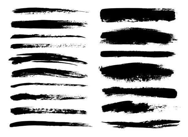 Set of black paint, ink brush strokes, brushes, lines. Dirty artistic design elements. — Stock Vector