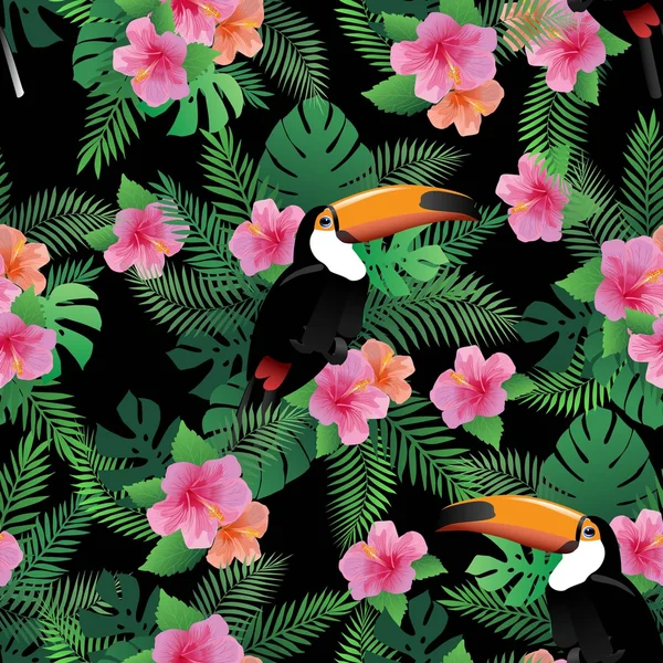 Egzotik bitkiler ve toucan ile dikişsiz desen 
