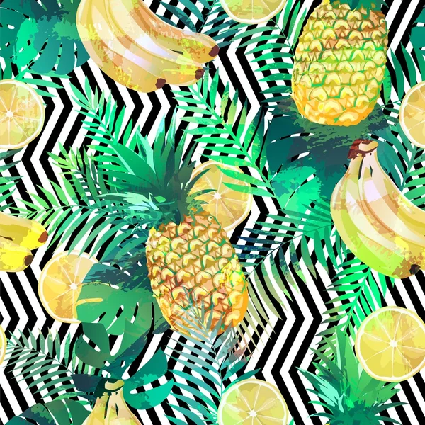 Varratmentes trópusi mintázat egzotikus gyümölcsökkel — Stock Vector