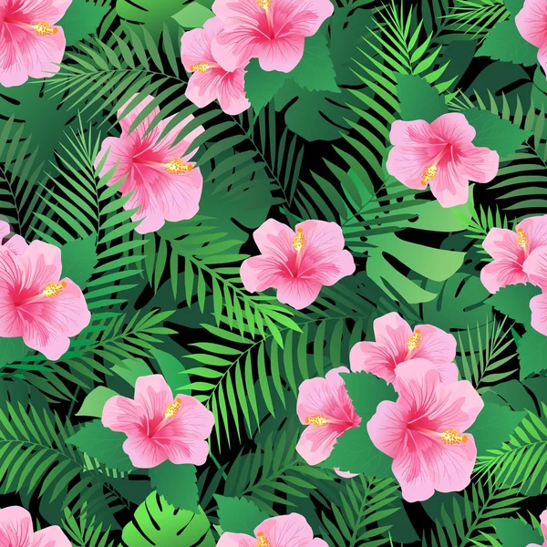 Seamless pattern with hibiscus flowers — Stock Vector