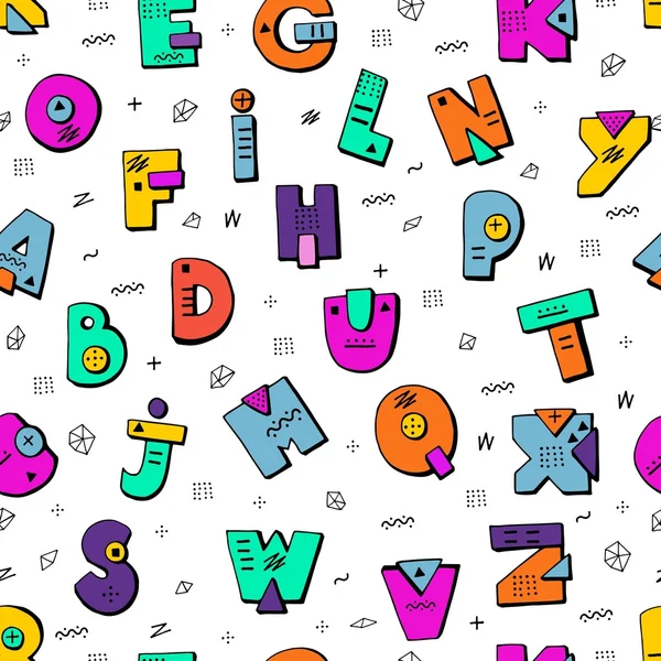 Engraçado doodle alfabeto sem costura padrão —  Vetores de Stock