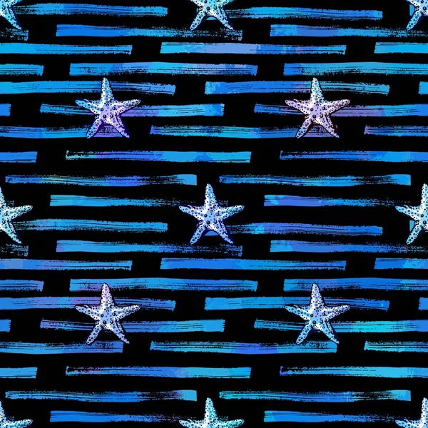 Étoiles de mer et rayures motif sans couture — Image vectorielle