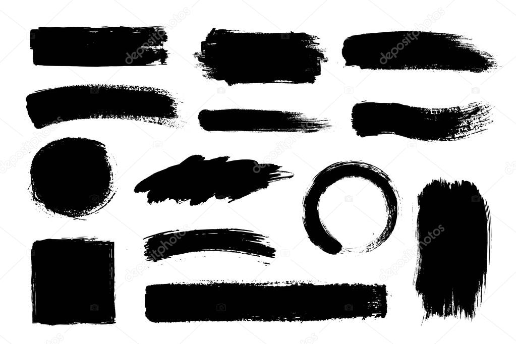 Set of hand drawn brushes and design elements. Artistic creative shapes. Vector illustration.