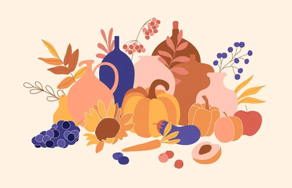 秋の果物 農業の概念と組成 食料品店 — ストックベクタ