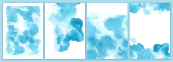 Set Blue Watercolor Backgrounds Watercolor Wash Summer Water Sea Ocean — Stock Vector