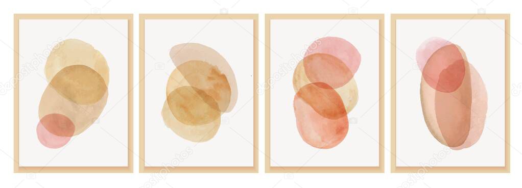 Minimal abstract wall art. Watercolor beige, pink shapes. Frame with artwork