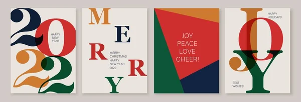 2022年の新年のための創造的なカラフルなカード チラシ ポスターのセット 数字のデザイン クリスマスの挨拶だ 現代的なミニマルフラットスタイル — ストックベクタ
