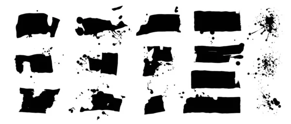 Siyah Boya Mürekkep Grunge Fırça Darbeleri Sıçramalar Kirli Kutular Boyası — Stok Vektör