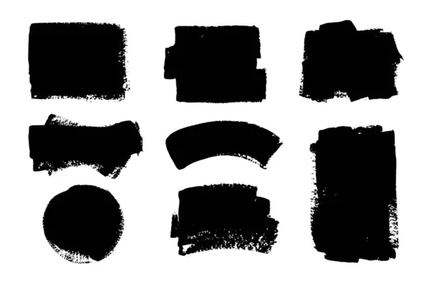 Conjunto Pintura Negra Tinta Grunge Pinceladas Sucias Cajas Sucias Marco — Vector de stock