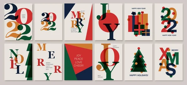 Ein Set kreativer, farbenfroher Karten, Flyer, Poster für das neue Jahr 2022. Zahlen gestalten. Weihnachtsgrüße. — Stockvektor