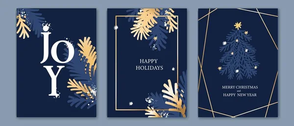 Cartes de Noël et Nouvel An. Bleu, couleurs dorées. — Image vectorielle