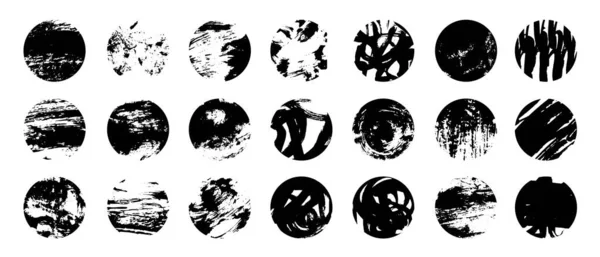 Большой Набор Круглых Абстрактных Гранж Черного Фона Шаблонов Ручная Роспись — стоковый вектор