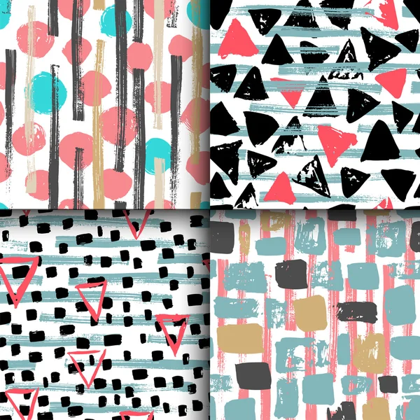 Collection of 4 hand drawn seamless geometric patterns. — Stock Vector