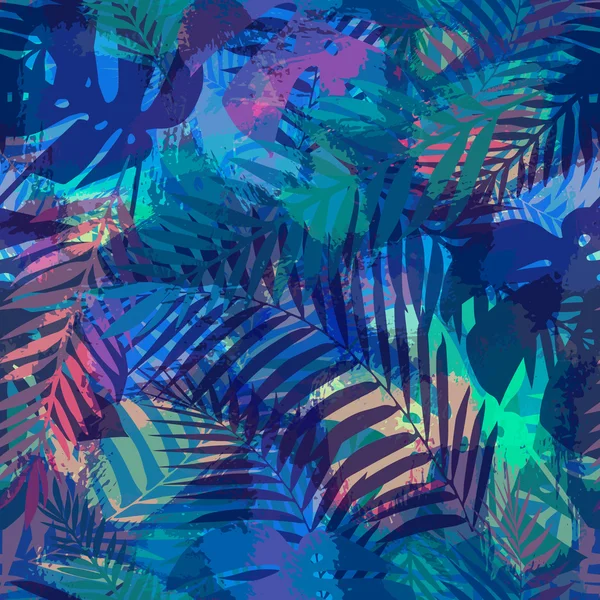 Бесшовный тропический узор с пальмовыми листьями . — стоковый вектор