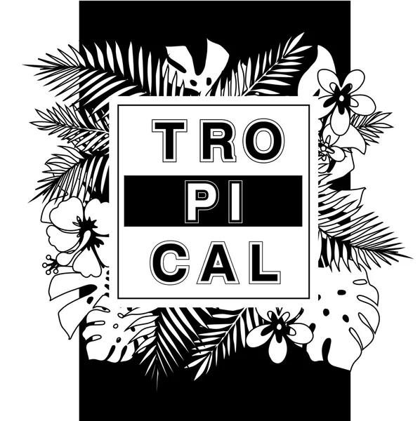 Paraíso tropical. Camiseta o diseño de póster con hoja de palma — Archivo Imágenes Vectoriales