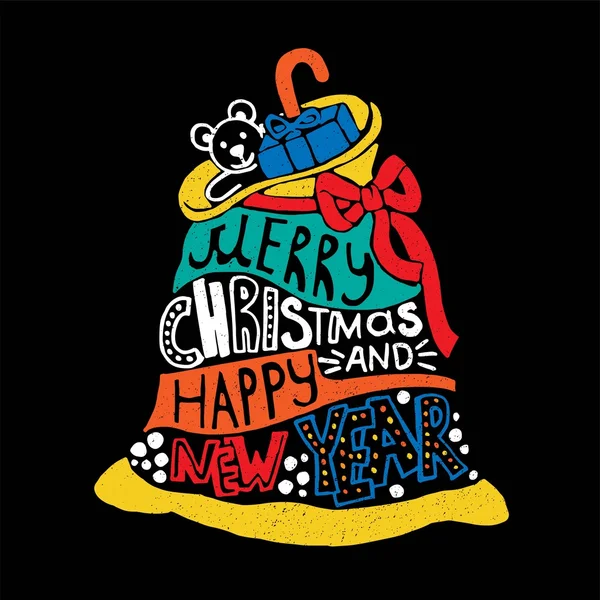 Noël typographique et Nouvel An Santas Sac, Cadeaux. Joyeux XMa — Image vectorielle