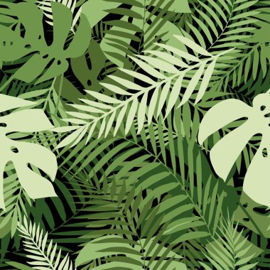 Seamless tropical pattern with palm leaves. clipart