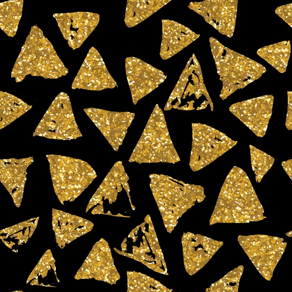 Dreiecke nahtloses Muster mit goldener Glitzerstruktur. — Stockvektor