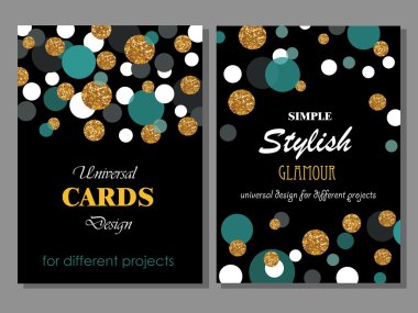 Evrensel Modern şık kart şablonları Goldlen Glitter noktalı topluluğu.