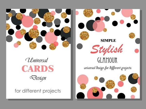 Collection of Universal Modern Stylish Cards Templates with Goldlen Glitter Dots. — Stock Vector