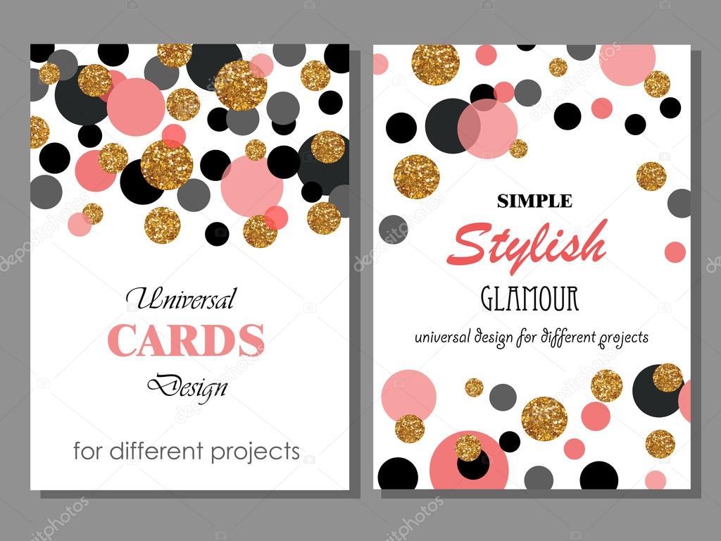 Collection of Universal Modern Stylish Cards Templates with Goldlen Glitter Dots.