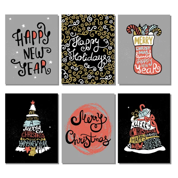 Collezione di cartoline tipografiche di Natale e Capodanno . — Vettoriale Stock