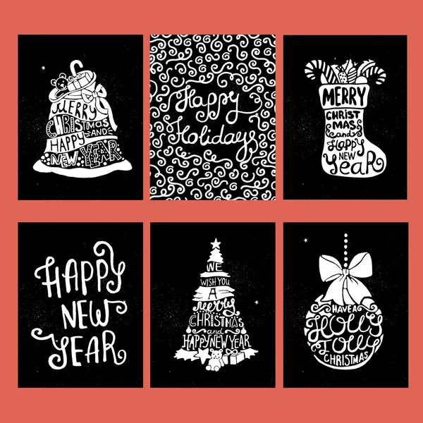 Typografische Sammlung von Weihnachts- und Neujahrskarten. — Stockvektor