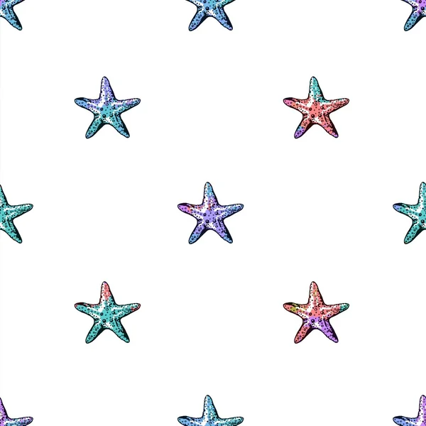 Egzotik starfishes renkli seamless modeli. — Stok Vektör