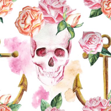 Vintage kafatası ve çiçekler