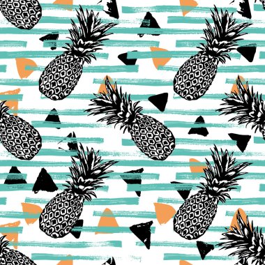 elle çizilmiş ananas desen