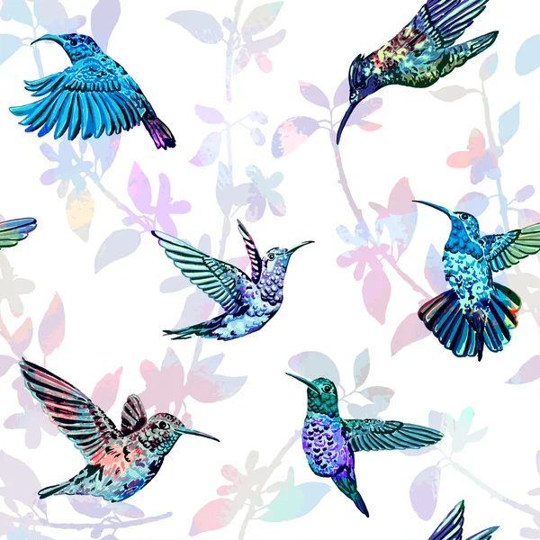 Colibríes patrón sin costuras . — Vector de stock